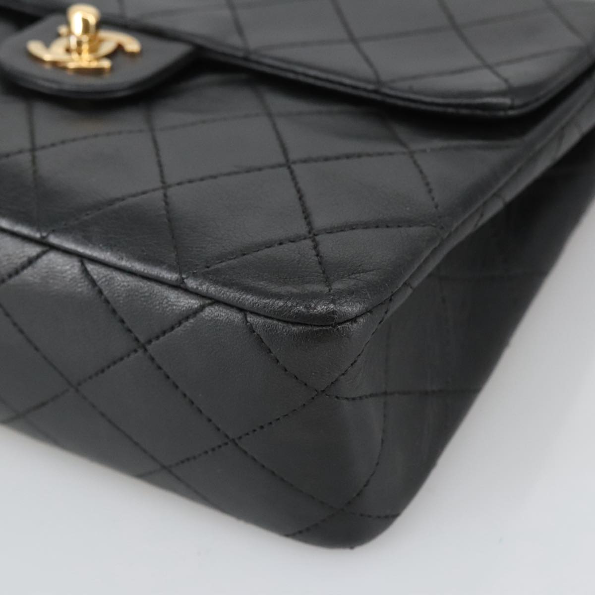 CHANEL Mini Matelasse Chain Shoulder Bag Lamb Skin Black Gold CC 103354
