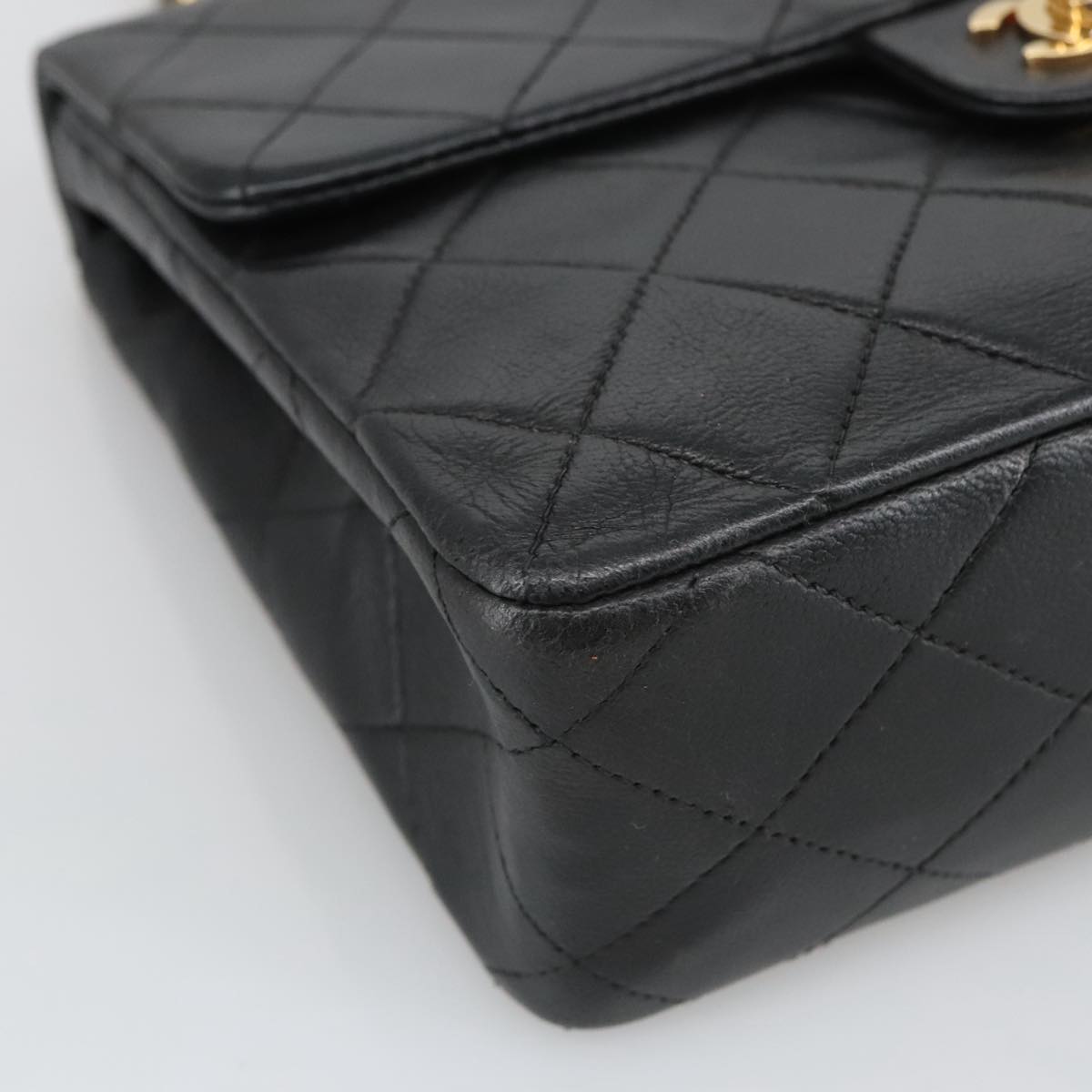 CHANEL Mini Matelasse Chain Shoulder Bag Lamb Skin Black Gold CC 103354