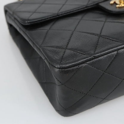 CHANEL Mini Matelasse Chain Shoulder Bag Lamb Skin Black Gold CC 103354