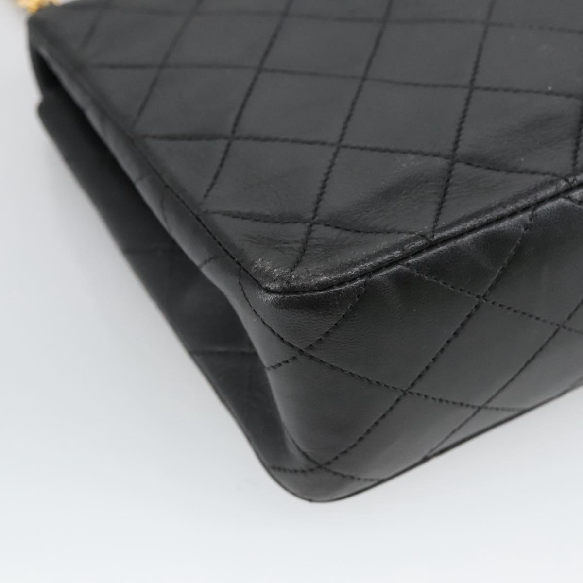 CHANEL Mini Matelasse Chain Shoulder Bag Lamb Skin Black Gold CC 103354
