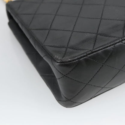 CHANEL Mini Matelasse Chain Shoulder Bag Lamb Skin Black Gold CC 103354