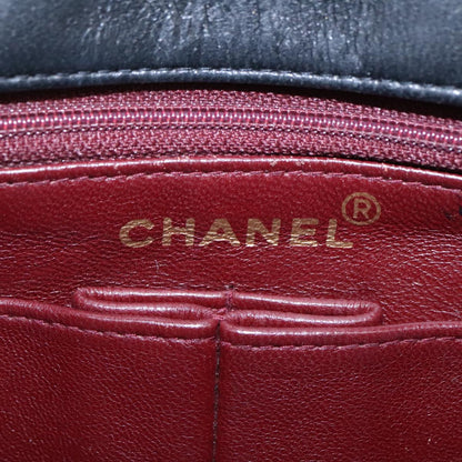CHANEL Mini Matelasse Chain Shoulder Bag Lamb Skin Black Gold CC 103354