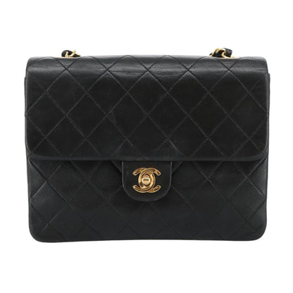 CHANEL Mini Matelasse Chain Shoulder Bag Lamb Skin Black Gold CC 103354