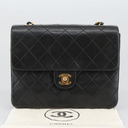 CHANEL Mini Matelasse Chain Shoulder Bag Lamb Skin Black Gold CC 103354