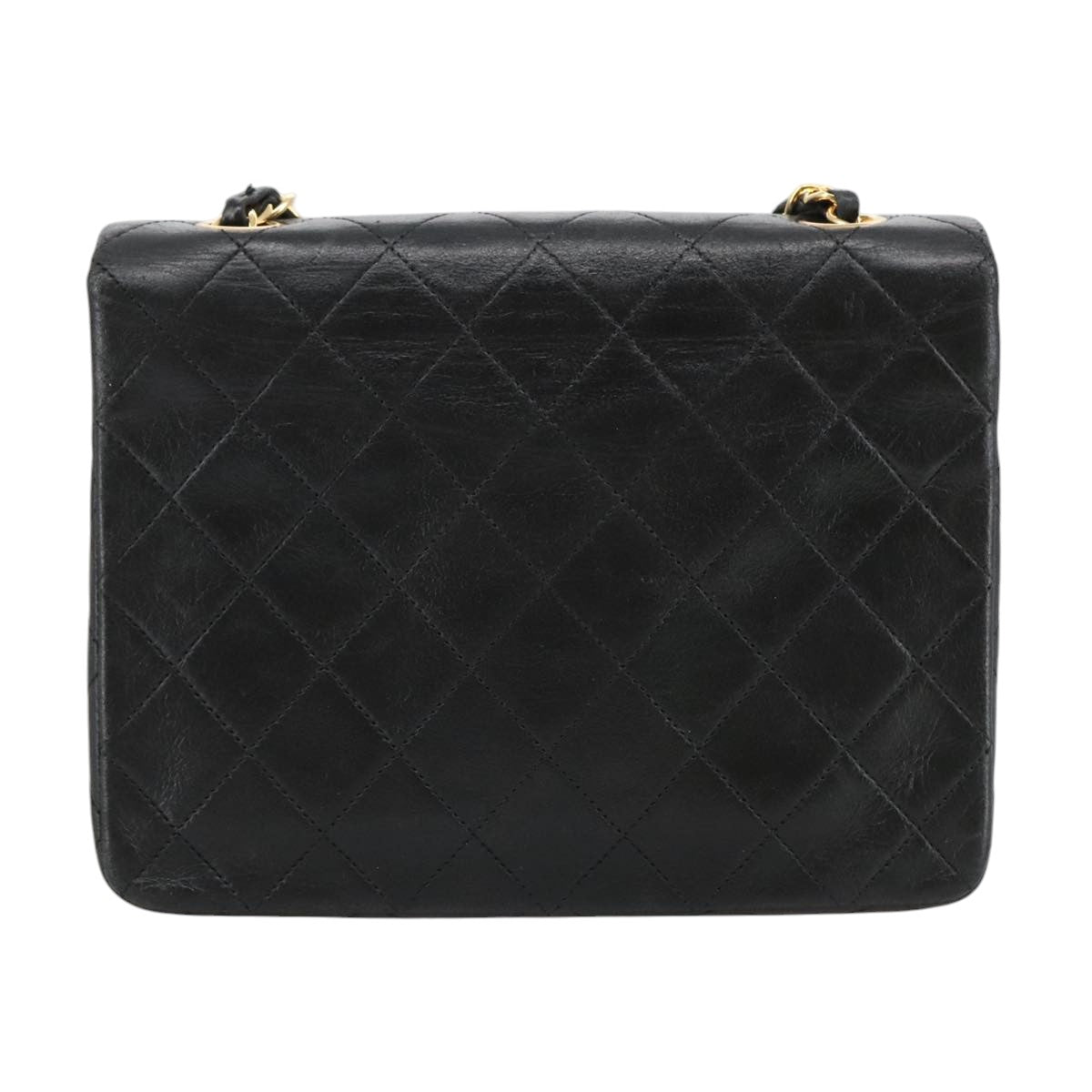 CHANEL Mini Matelasse Chain Shoulder Bag Lamb Skin Black Gold CC 103354