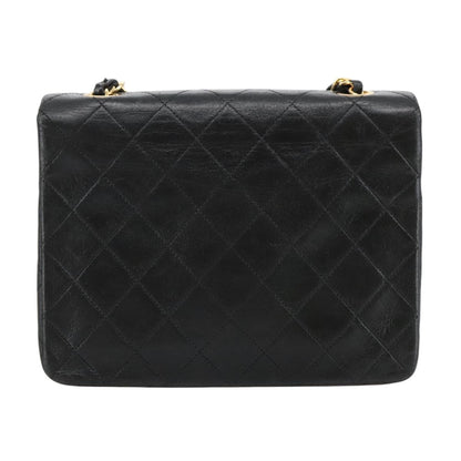 CHANEL Mini Matelasse Chain Shoulder Bag Lamb Skin Black Gold CC 103354