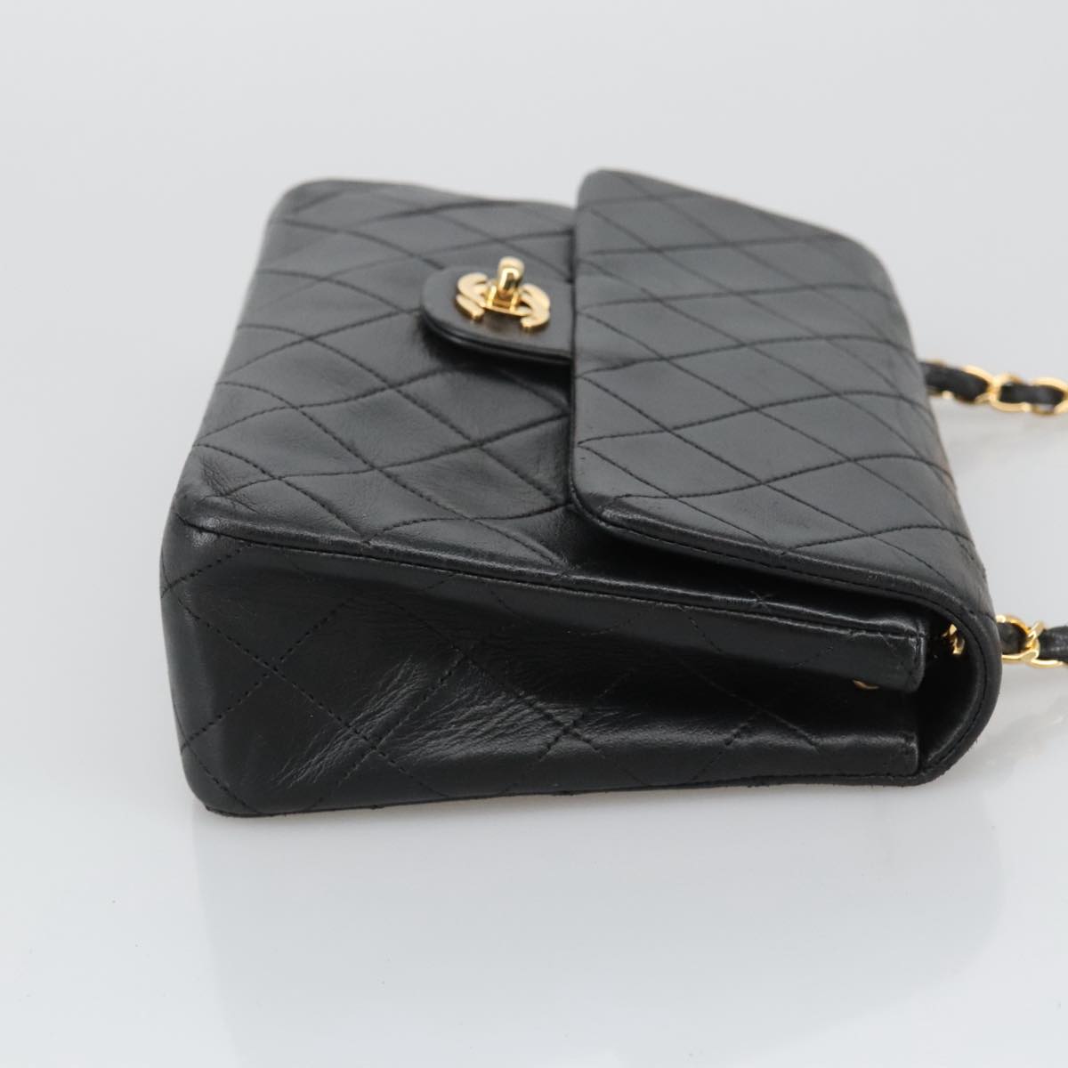CHANEL Mini Matelasse Chain Shoulder Bag Lamb Skin Black Gold CC 103354