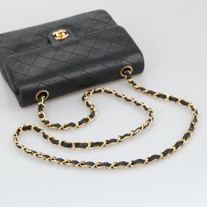 CHANEL Mini Matelasse Chain Shoulder Bag Lamb Skin Black Gold CC 103354
