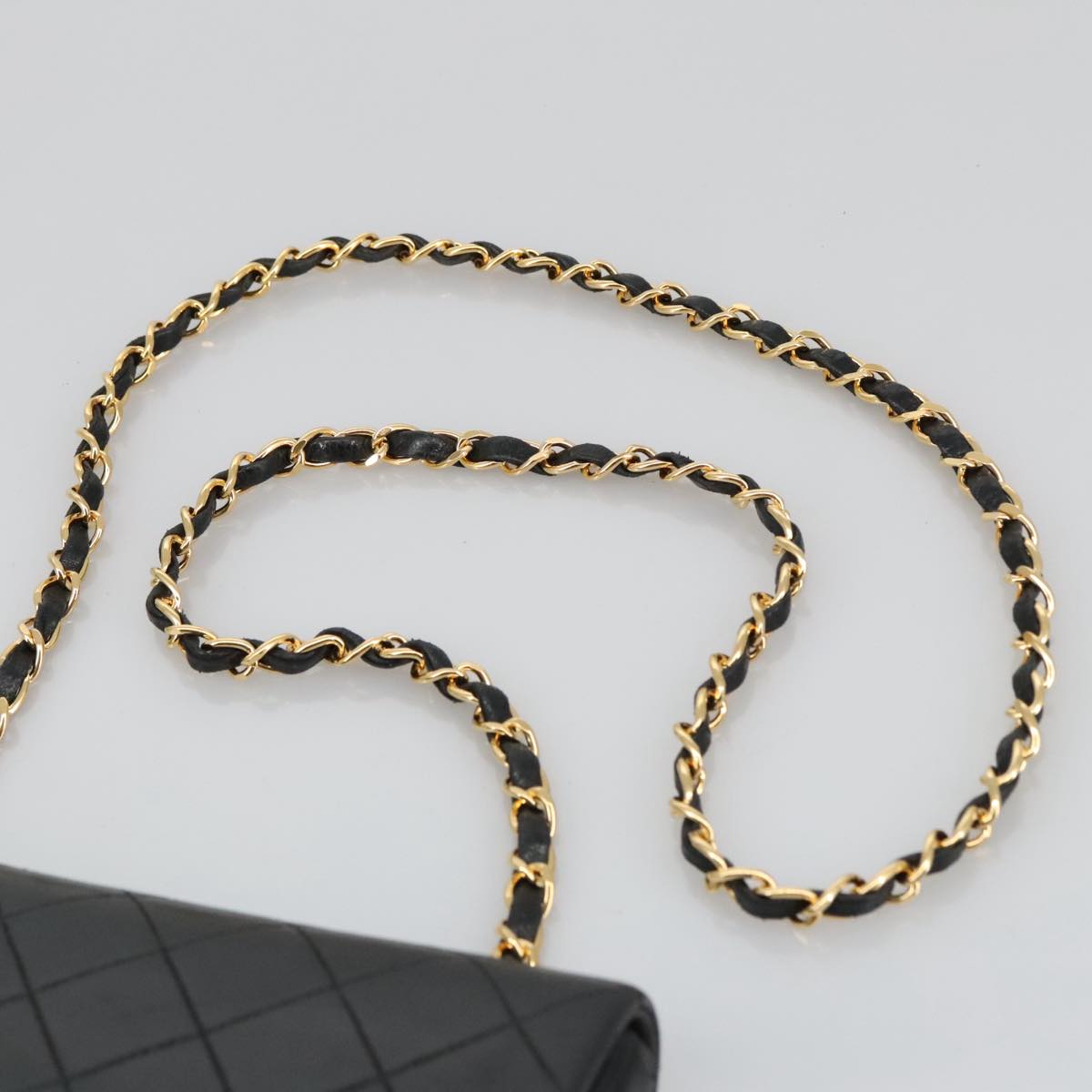 CHANEL Mini Matelasse Chain Shoulder Bag Lamb Skin Black Gold CC 103354