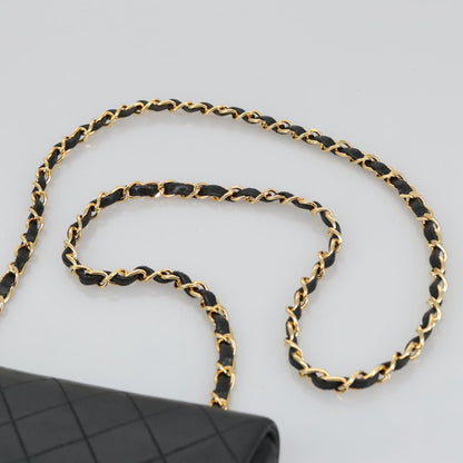 CHANEL Mini Matelasse Chain Shoulder Bag Lamb Skin Black Gold CC 103354
