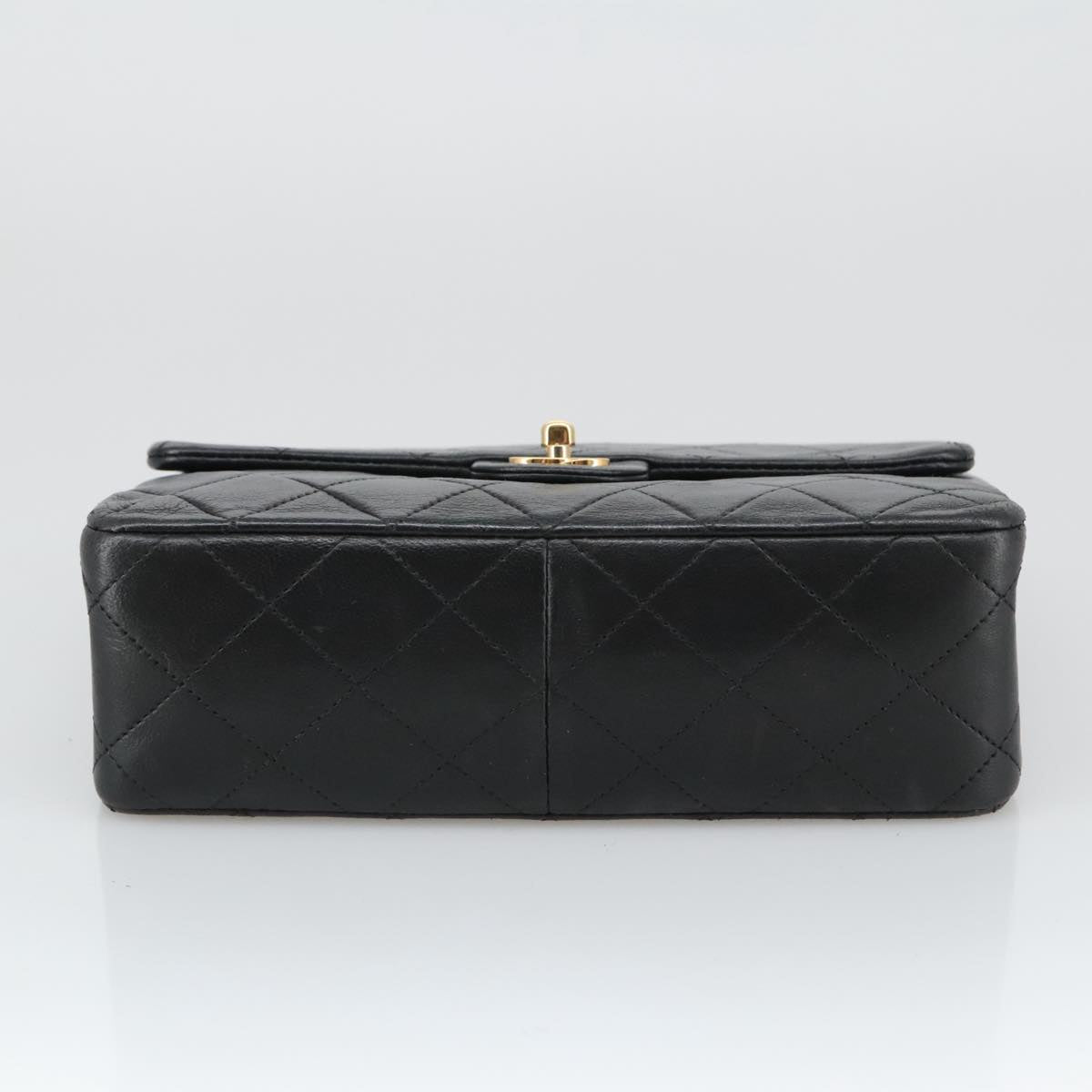 CHANEL Mini Matelasse Chain Shoulder Bag Lamb Skin Black Gold CC 103354