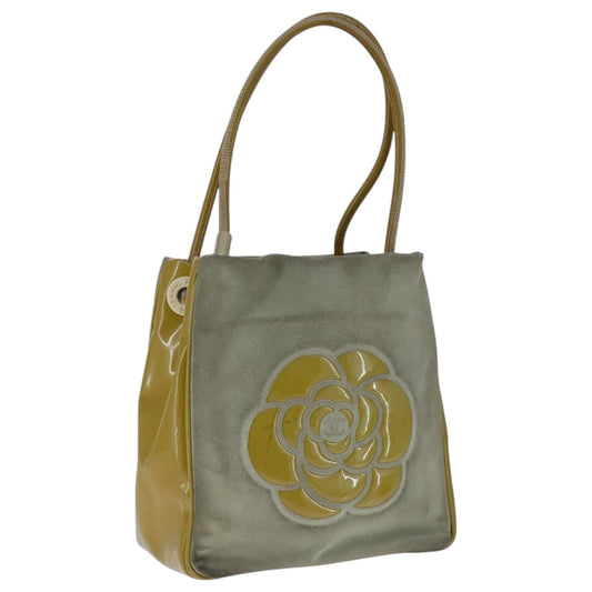 CHANEL Camelia Shoulder Bag Suede Yellow CC 104012