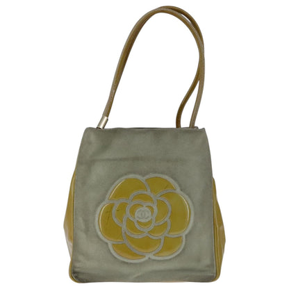 CHANEL Camelia Shoulder Bag Suede Yellow CC 104012