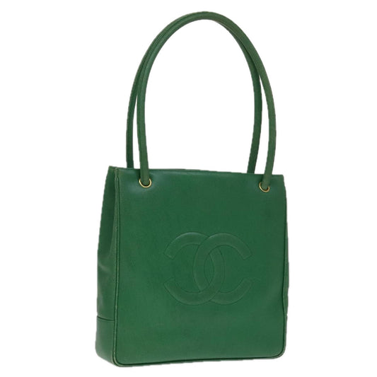 CHANEL Tote Bag Caviar Skin Green Gold CC 104248