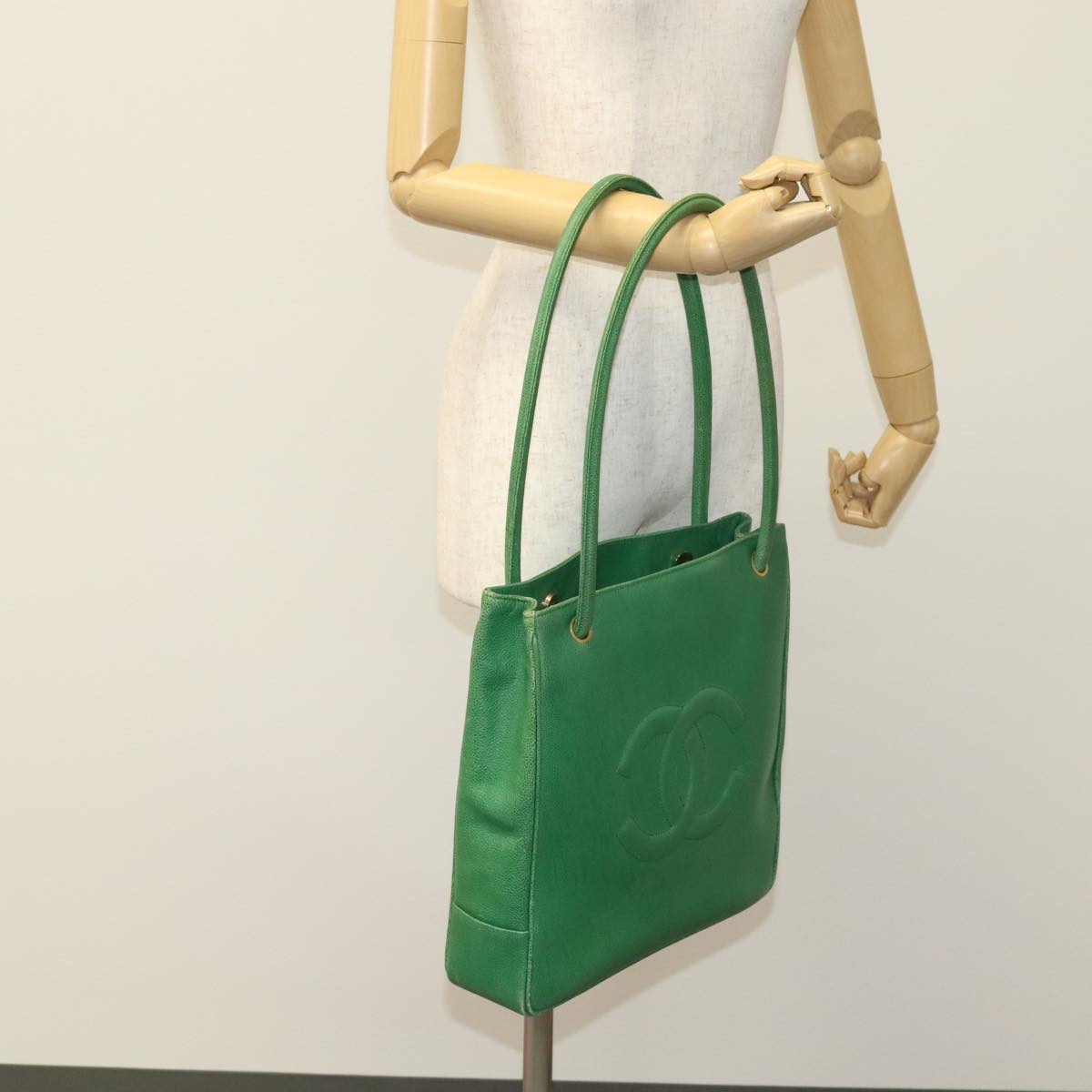CHANEL Tote Bag Caviar Skin Green Gold CC 104248