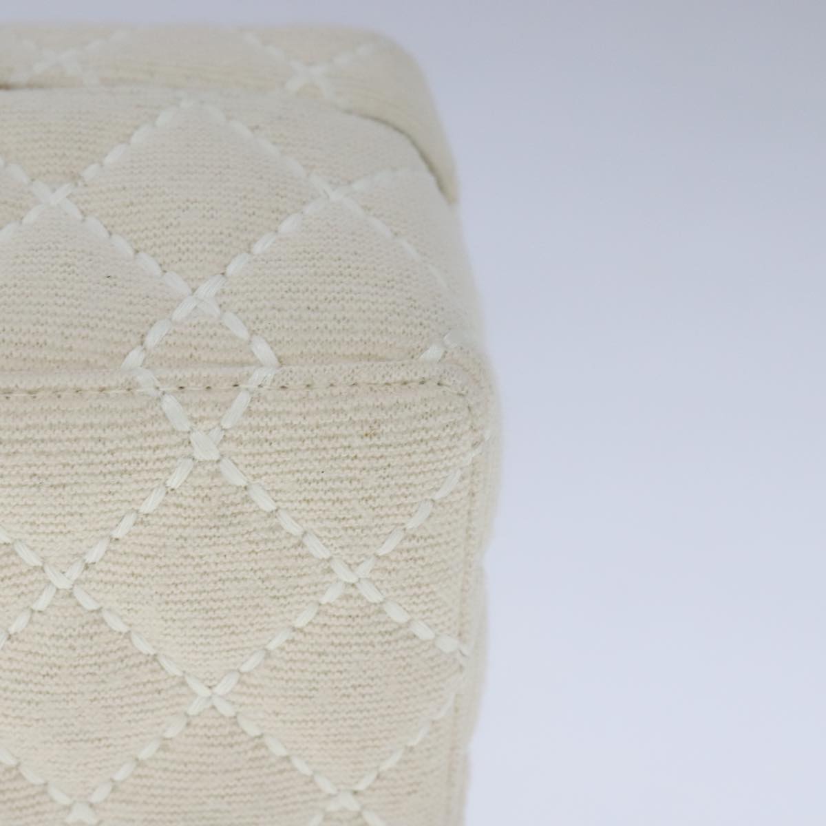 CHANEL Vanity Chain Wild Stitch Pouch Cotton White CC 104339A