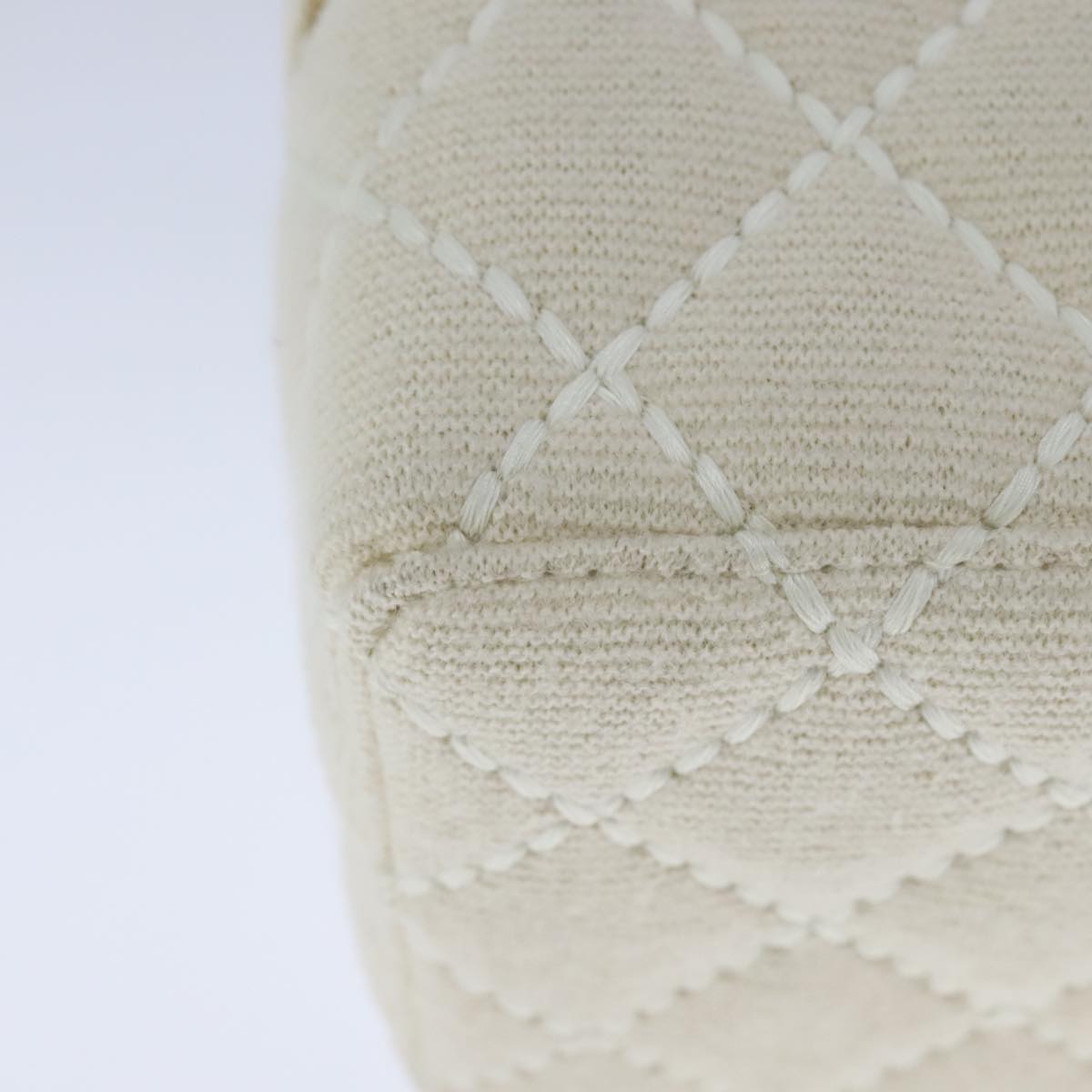 CHANEL Vanity Chain Wild Stitch Pouch Cotton White CC 104339A