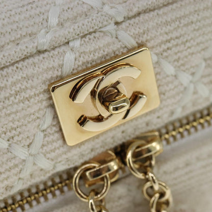 CHANEL Vanity Chain Wild Stitch Pouch Cotton White CC 104339A