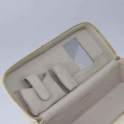 CHANEL Vanity Chain Wild Stitch Pouch Cotton White CC 104339A