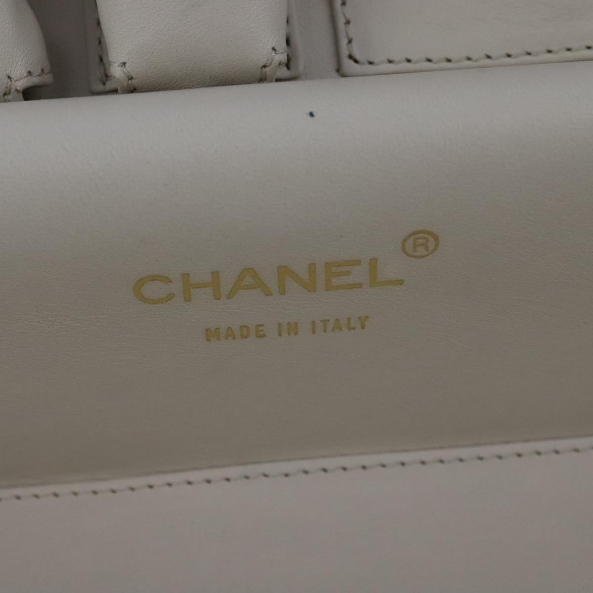 CHANEL Vanity Chain Wild Stitch Pouch Cotton White CC 104339A