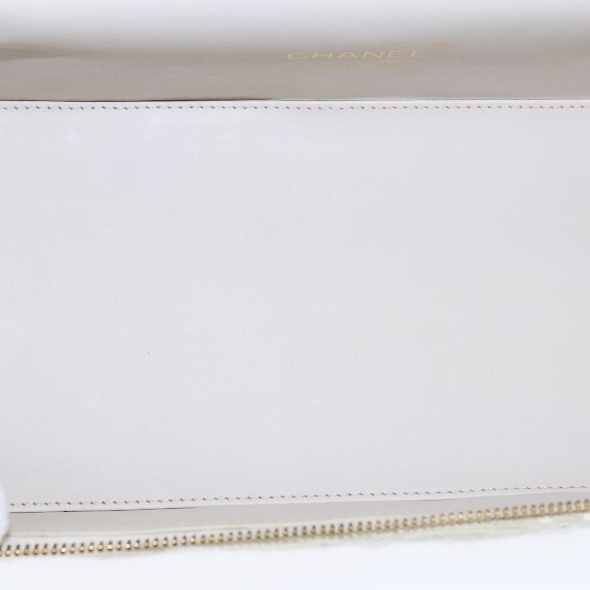 CHANEL Vanity Chain Wild Stitch Pouch Cotton White CC 104339A