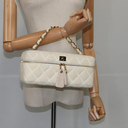CHANEL Vanity Chain Wild Stitch Pouch Cotton White CC 104339A
