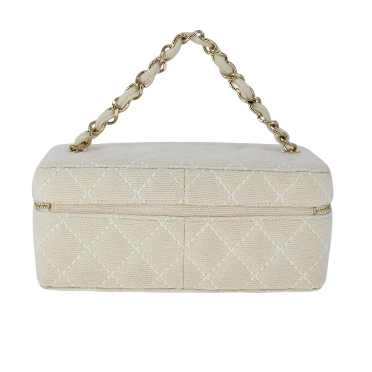 CHANEL Vanity Chain Wild Stitch Pouch Cotton White CC 104339A