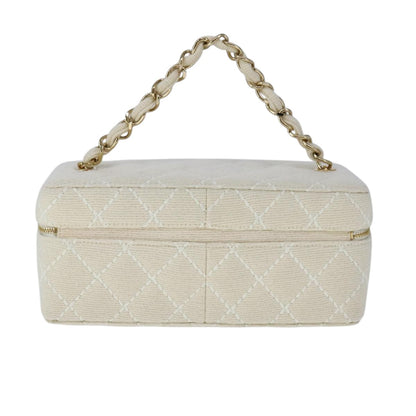 CHANEL Vanity Chain Wild Stitch Pouch Cotton White CC 104339A