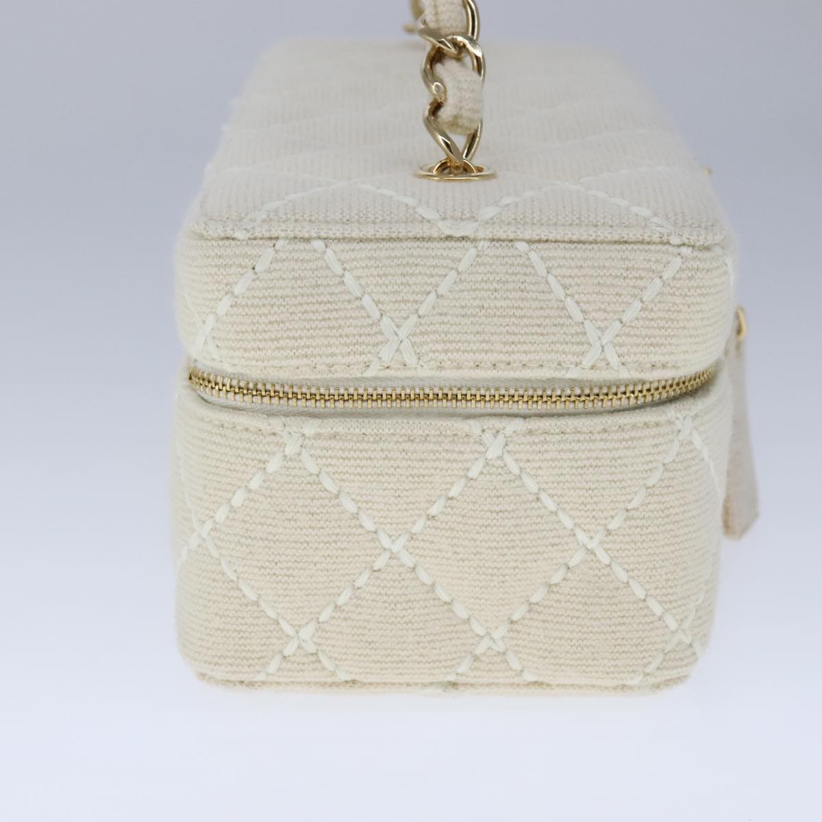 CHANEL Vanity Chain Wild Stitch Pouch Cotton White CC 104339A