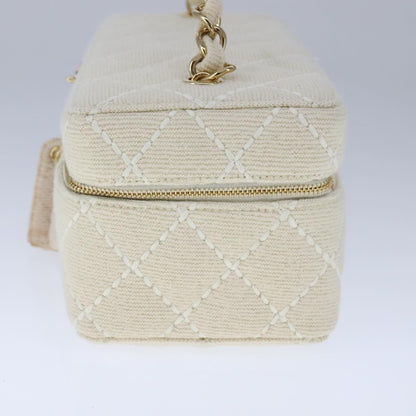 CHANEL Vanity Chain Wild Stitch Pouch Cotton White CC 104339A