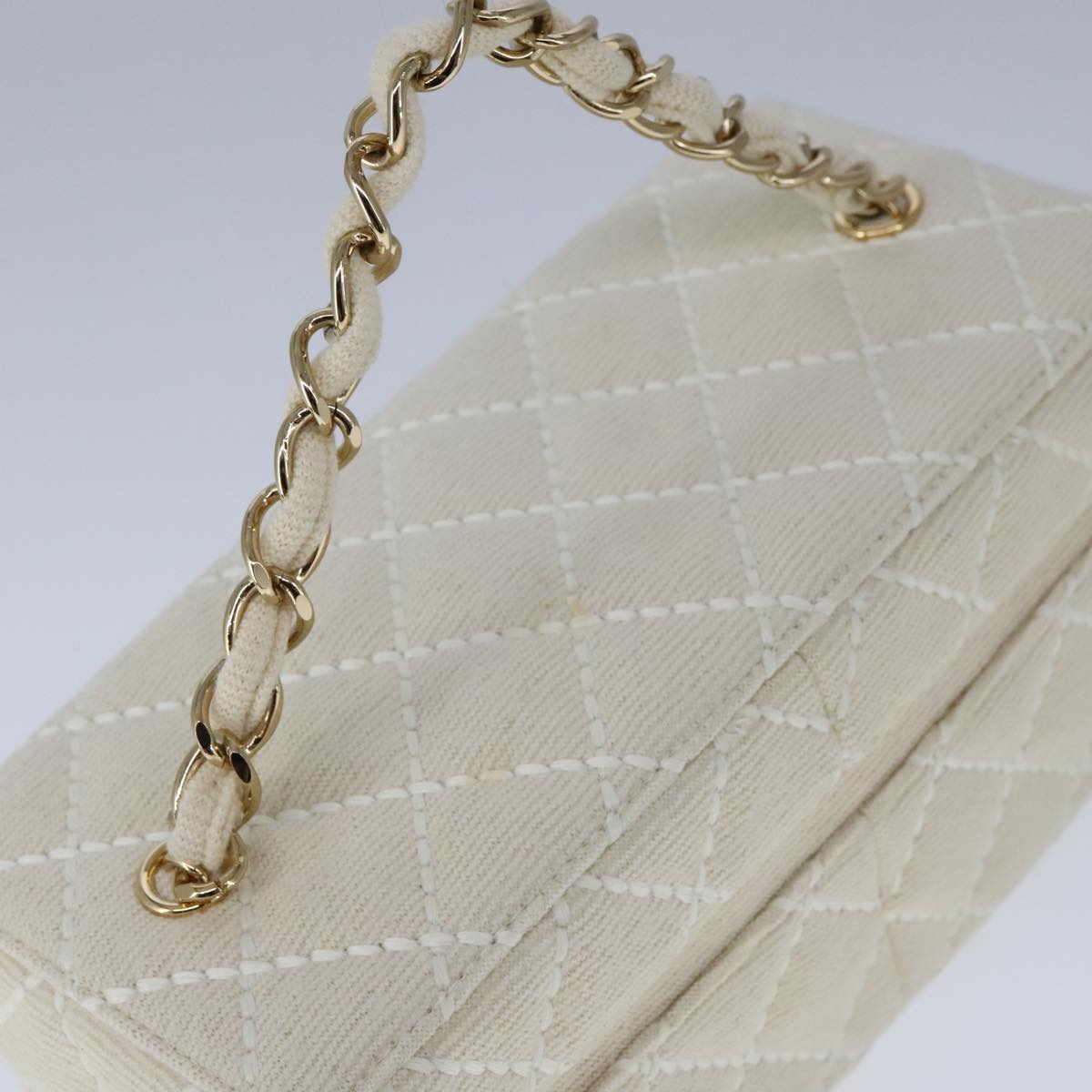 CHANEL Vanity Chain Wild Stitch Pouch Cotton White CC 104339A