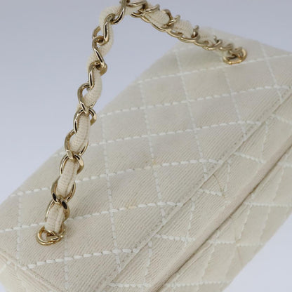 CHANEL Vanity Chain Wild Stitch Pouch Cotton White CC 104339A