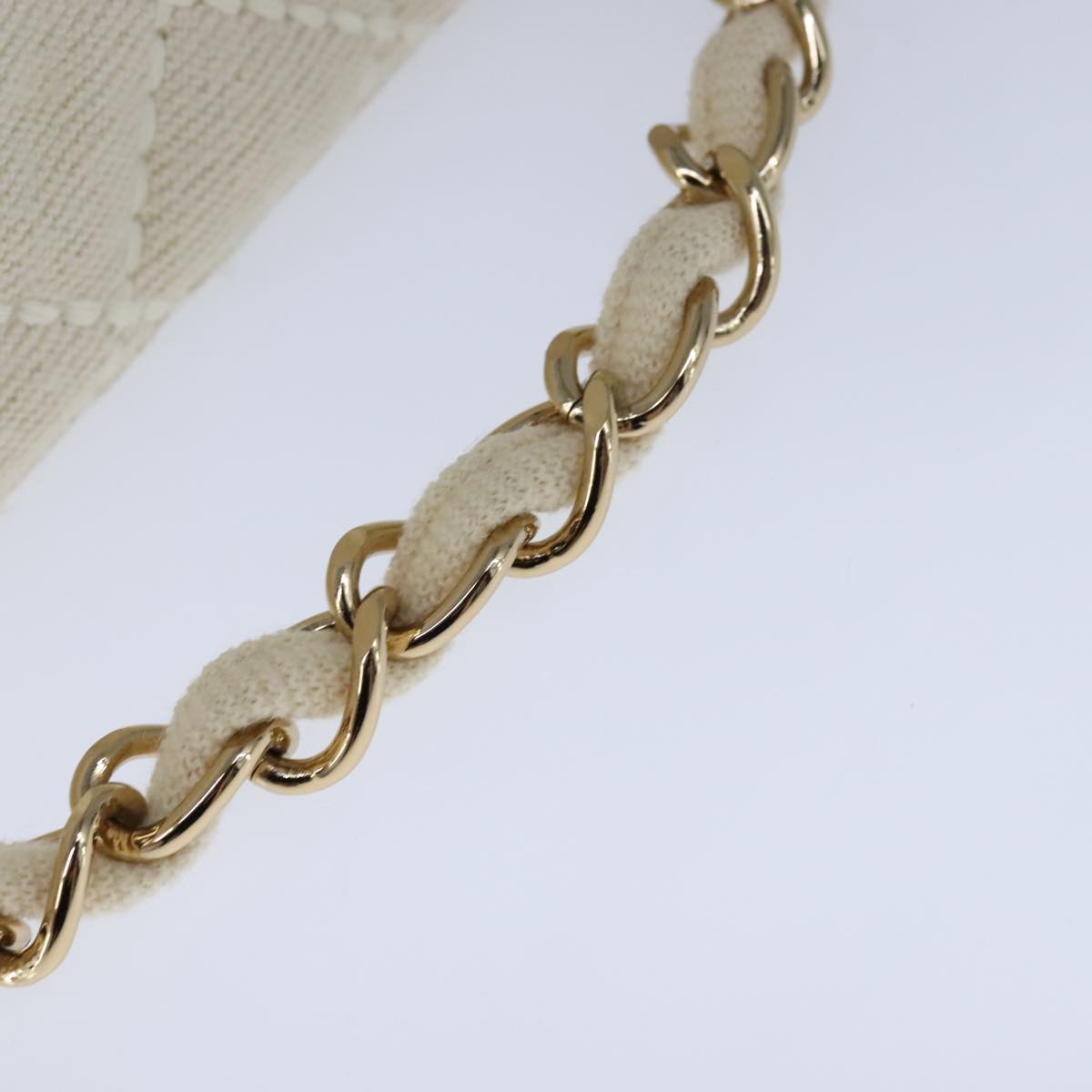 CHANEL Vanity Chain Wild Stitch Pouch Cotton White CC 104339A