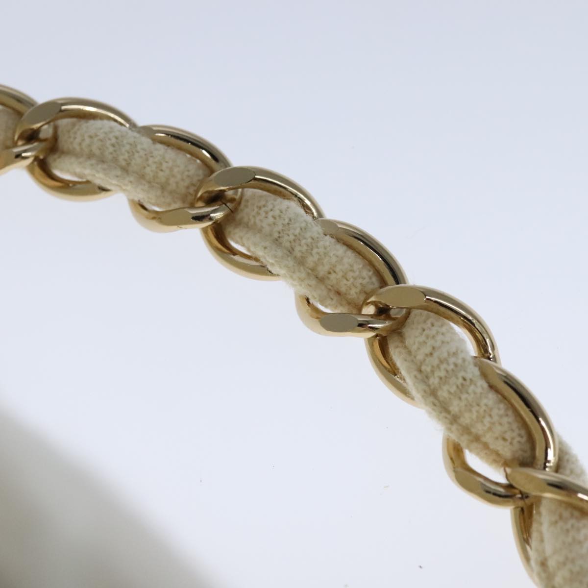 CHANEL Vanity Chain Wild Stitch Pouch Cotton White CC 104339A