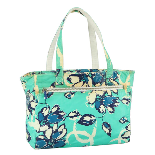 CHANEL Flower Tote Bag patent Light green CC 104343