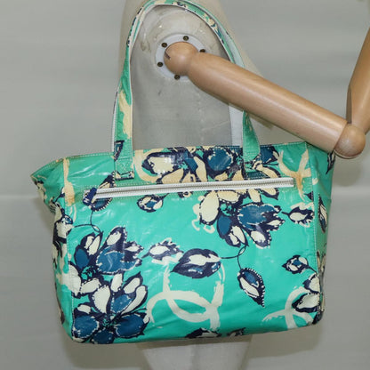 CHANEL Flower Tote Bag patent Light green CC 104343