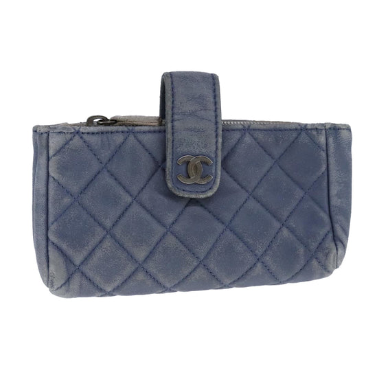 CHANEL Pouch Lamb Skin Blue CC 104355