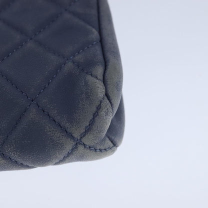 CHANEL Pouch Lamb Skin Blue CC 104355