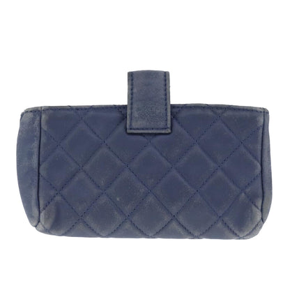 CHANEL Pouch Lamb Skin Blue CC 104355