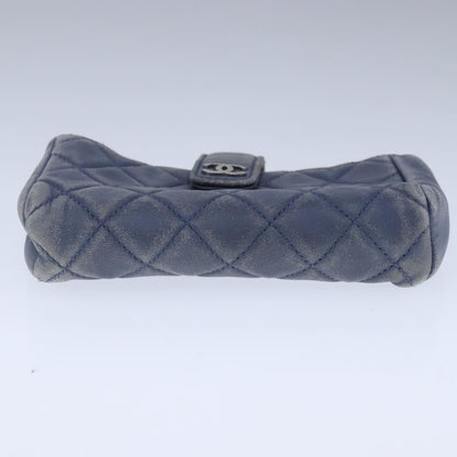 CHANEL Pouch Lamb Skin Blue CC 104355