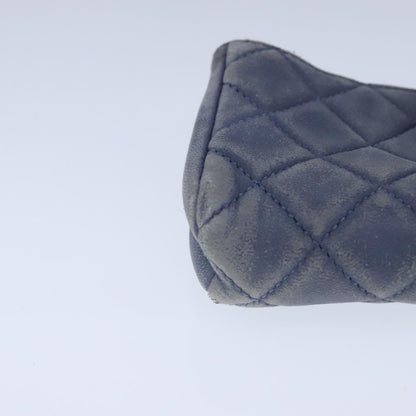 CHANEL Pouch Lamb Skin Blue CC 104355