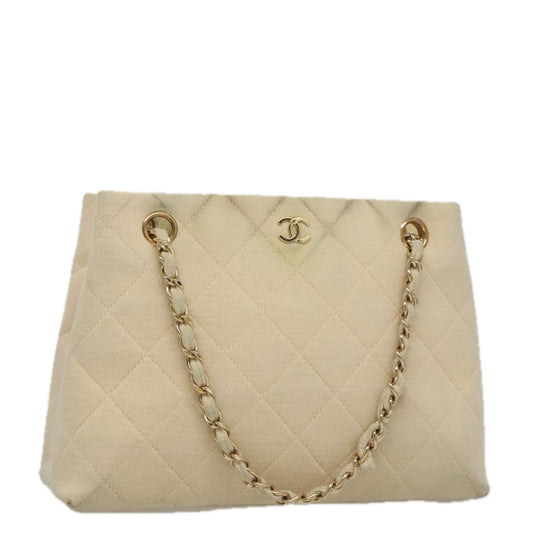 CHANEL Chain Shoulder Bag Cotton Ivory Gold CC 104415