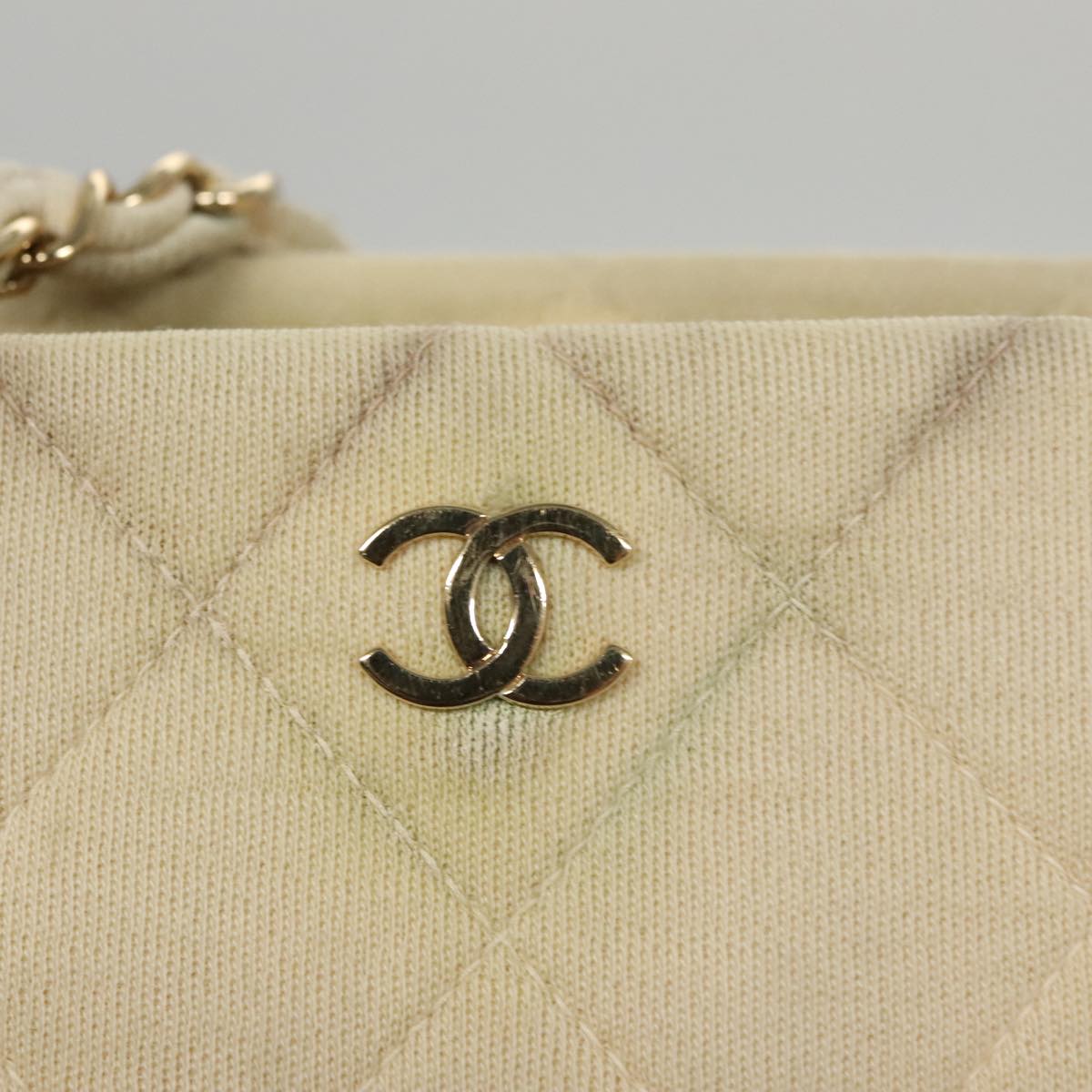 CHANEL Chain Shoulder Bag Cotton Ivory Gold CC 104415