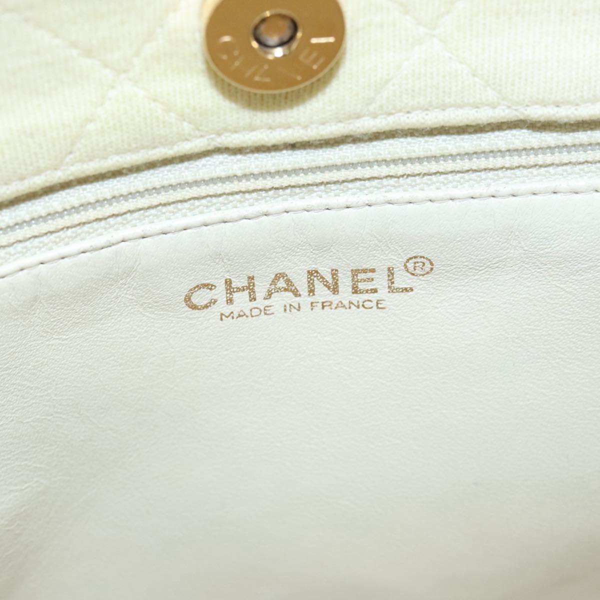 CHANEL Chain Shoulder Bag Cotton Ivory Gold CC 104415