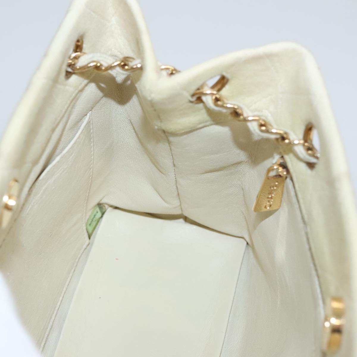 CHANEL Chain Shoulder Bag Cotton Ivory Gold CC 104415