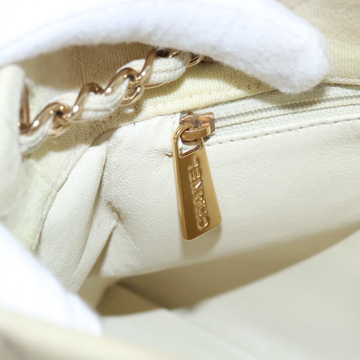 CHANEL Chain Shoulder Bag Cotton Ivory Gold CC 104415