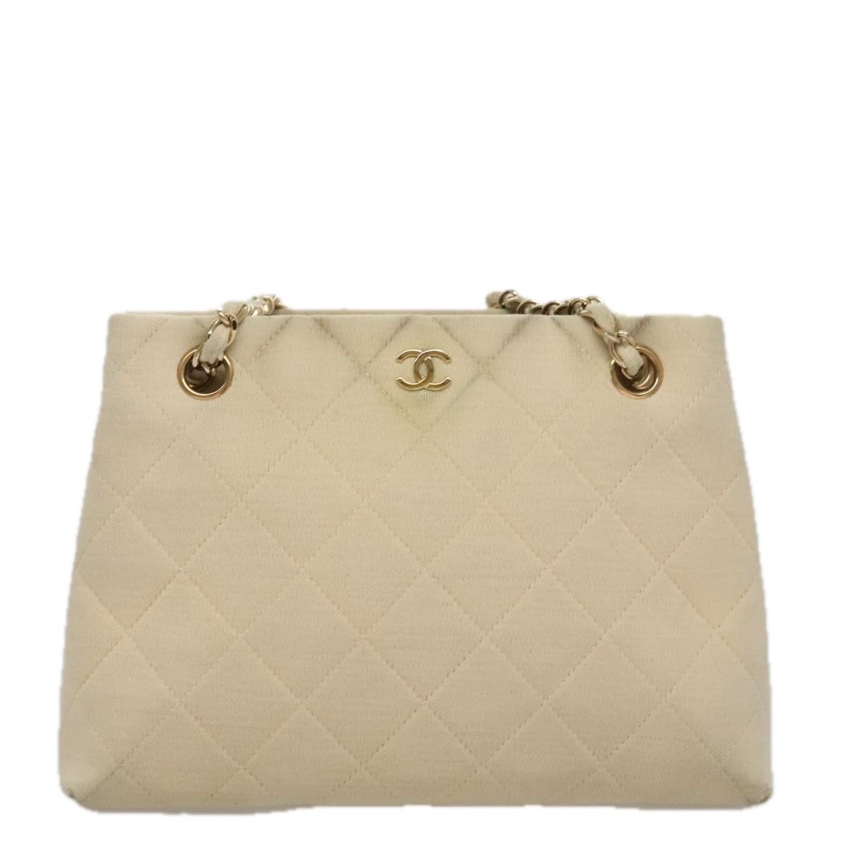 CHANEL Chain Shoulder Bag Cotton Ivory Gold CC 104415