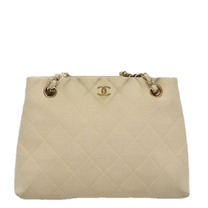 CHANEL Chain Shoulder Bag Cotton Ivory Gold CC 104415
