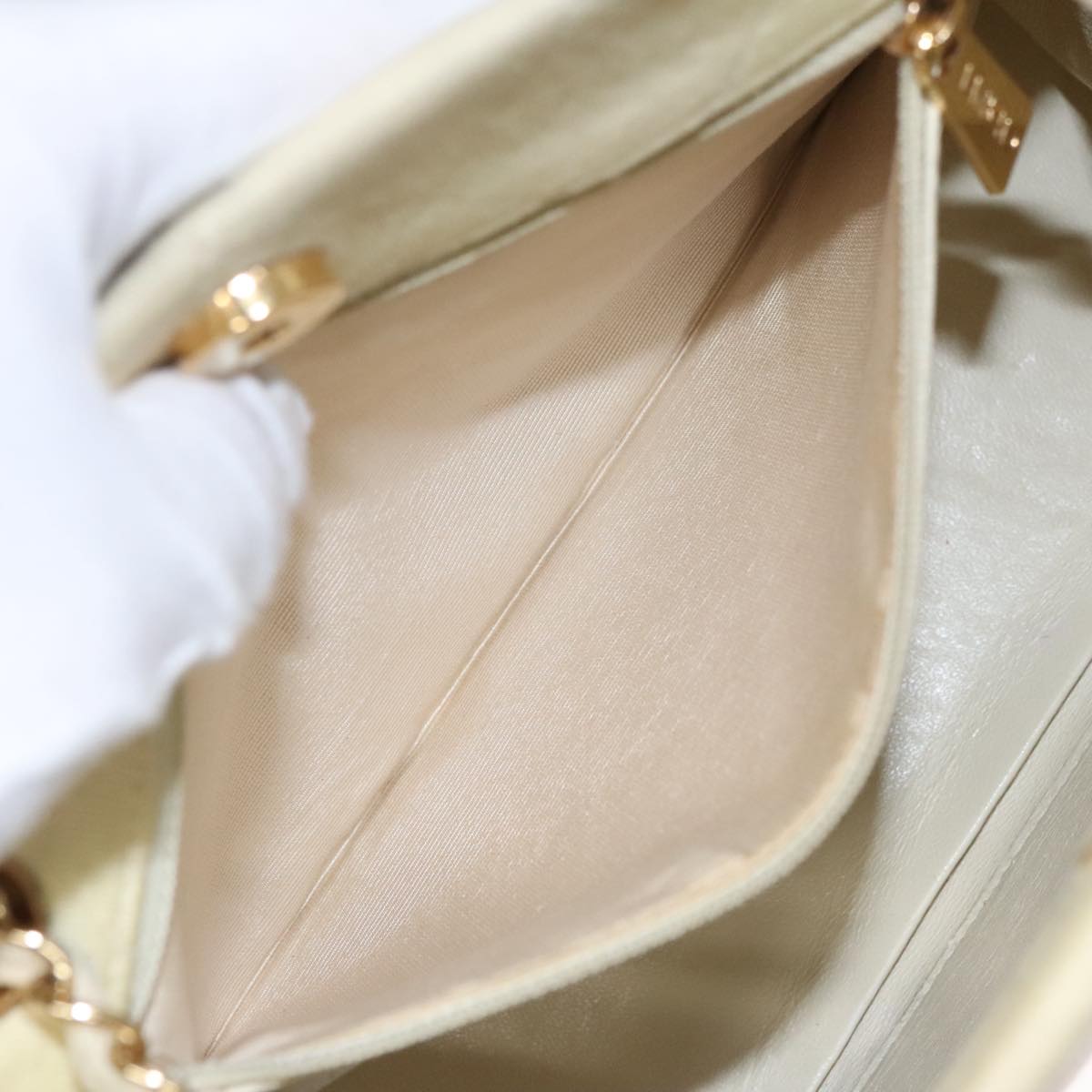 CHANEL Chain Shoulder Bag Cotton Ivory Gold CC 104415