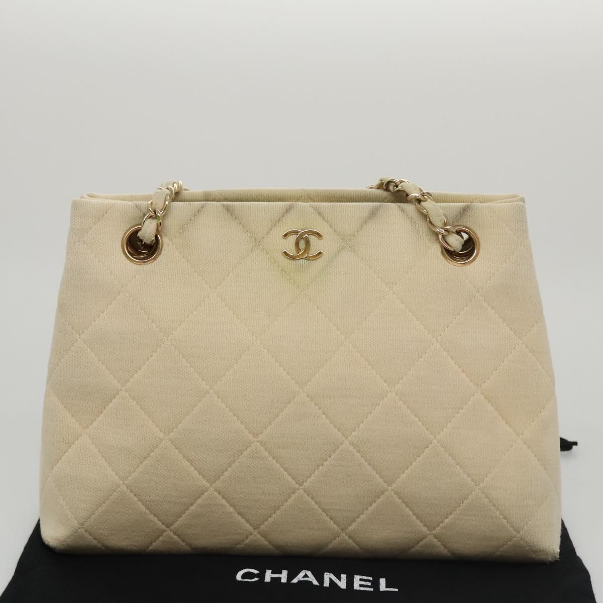 CHANEL Chain Shoulder Bag Cotton Ivory Gold CC 104415
